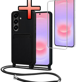 NoXx NoXx Samsung Galaxy A37 Hoesje Pashouder met Koord Met Screenprotector - Zwart