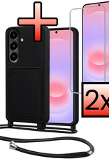 NoXx NoXx Samsung Galaxy A37 Hoesje Pashouder met Koord Met 2x Screenprotector - Zwart