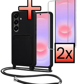 NoXx NoXx Samsung Galaxy A37 Hoesje Pashouder met Koord Met 2x Screenprotector - Zwart