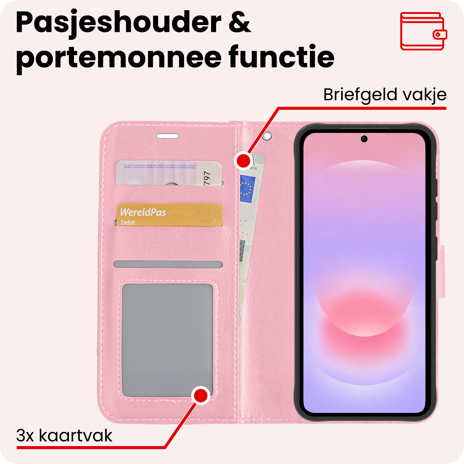 NoXx NoXx Samsung Galaxy A37 Hoesje Bookcase - Lichtroze