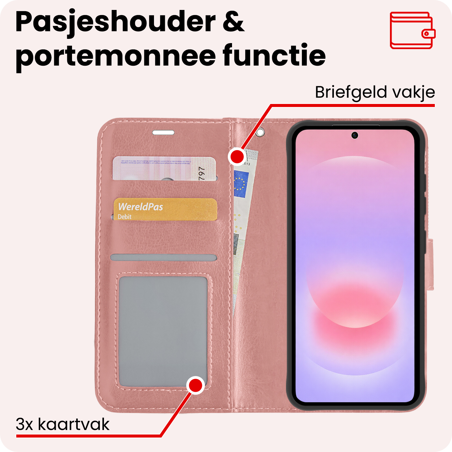 NoXx NoXx Samsung Galaxy A37 Hoesje Bookcase - Rose Goud