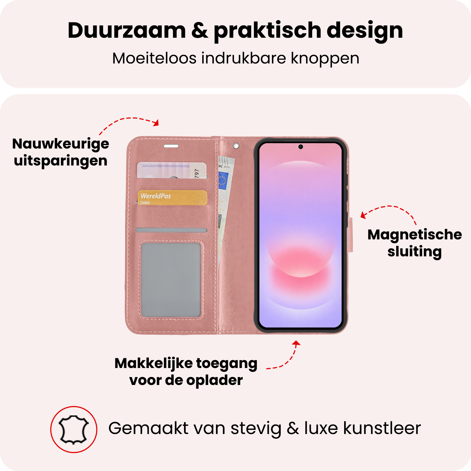 NoXx NoXx Samsung Galaxy A37 Hoesje Bookcase - Rose Goud