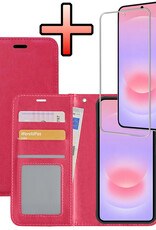 NoXx NoXx Samsung Galaxy A37 Hoesje Bookcase Met Screenprotector - Donkerroze