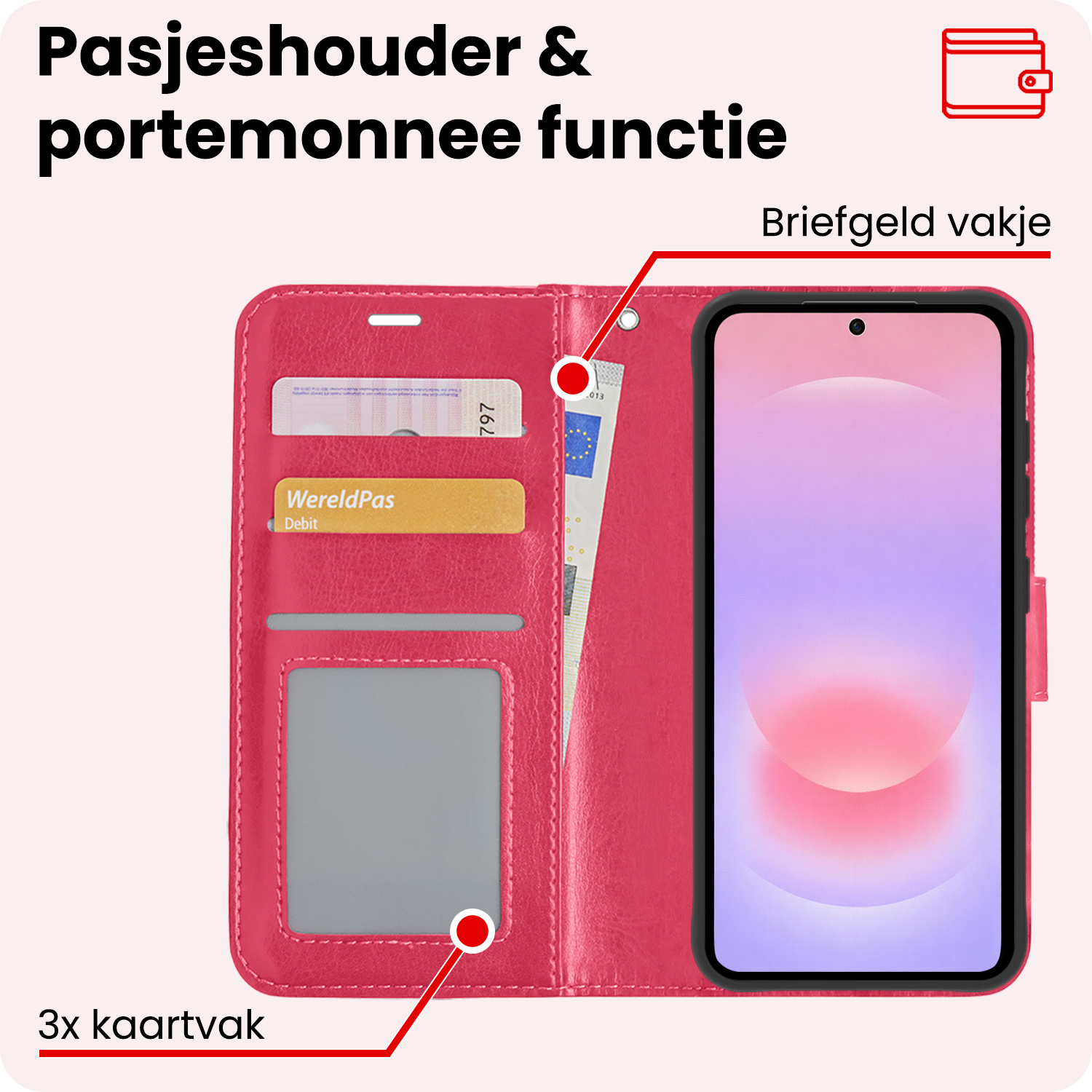 NoXx NoXx Samsung Galaxy A37 Hoesje Bookcase Met Screenprotector - Donkerroze