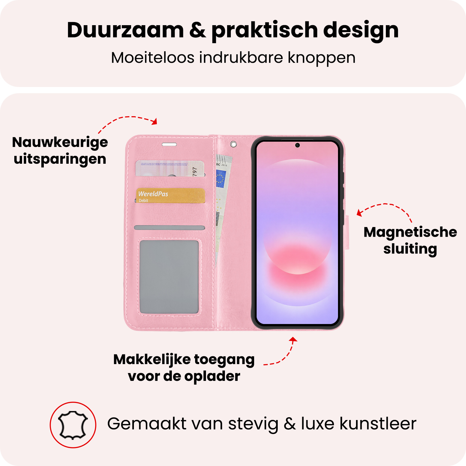 NoXx NoXx Samsung Galaxy A37 Hoesje Bookcase Met Screenprotector - Lichtroze