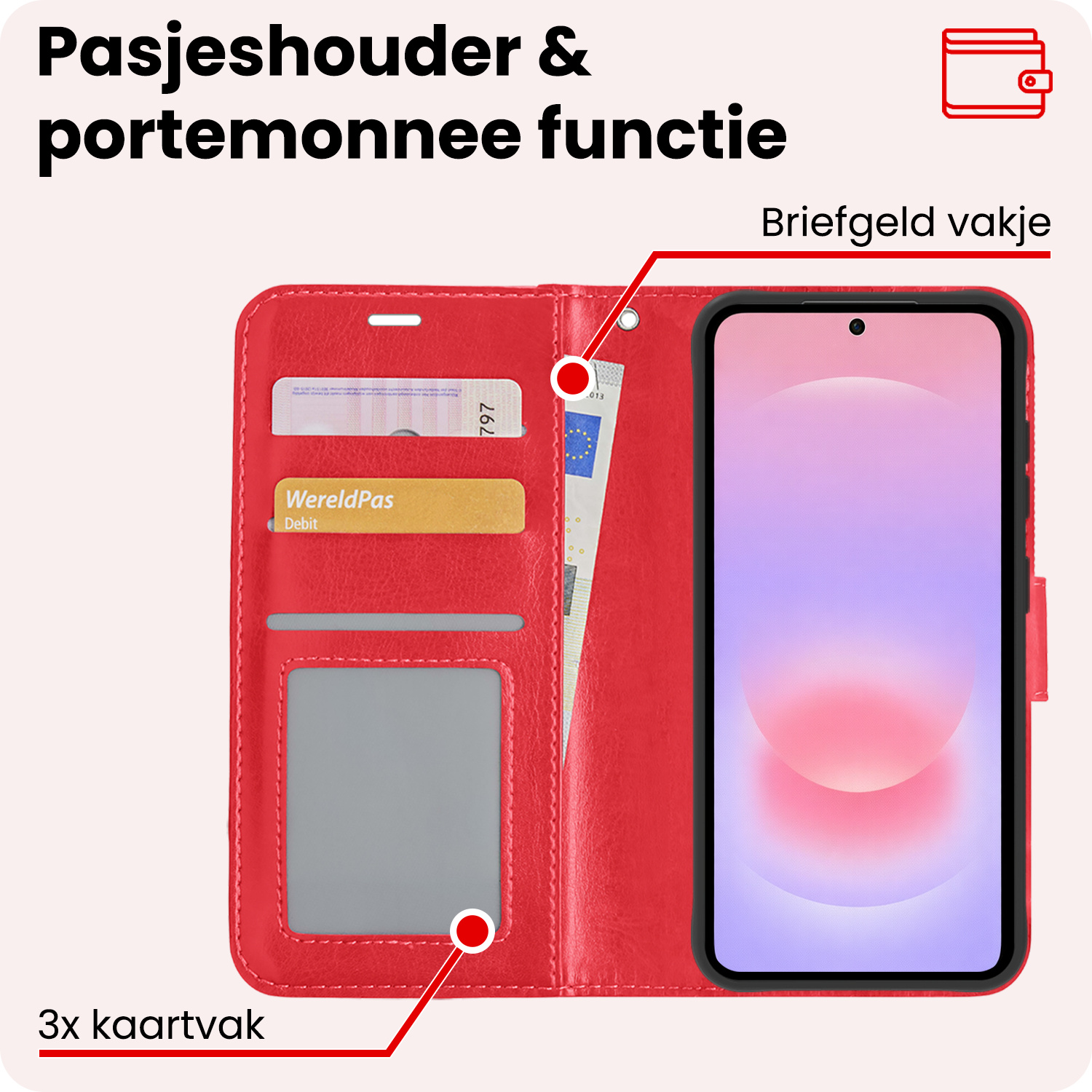 NoXx NoXx Samsung Galaxy A37 Hoesje Bookcase Met Screenprotector - Rood