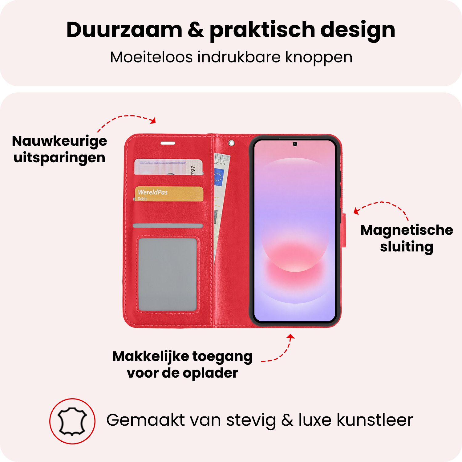 NoXx NoXx Samsung Galaxy A37 Hoesje Bookcase Met Screenprotector - Rood