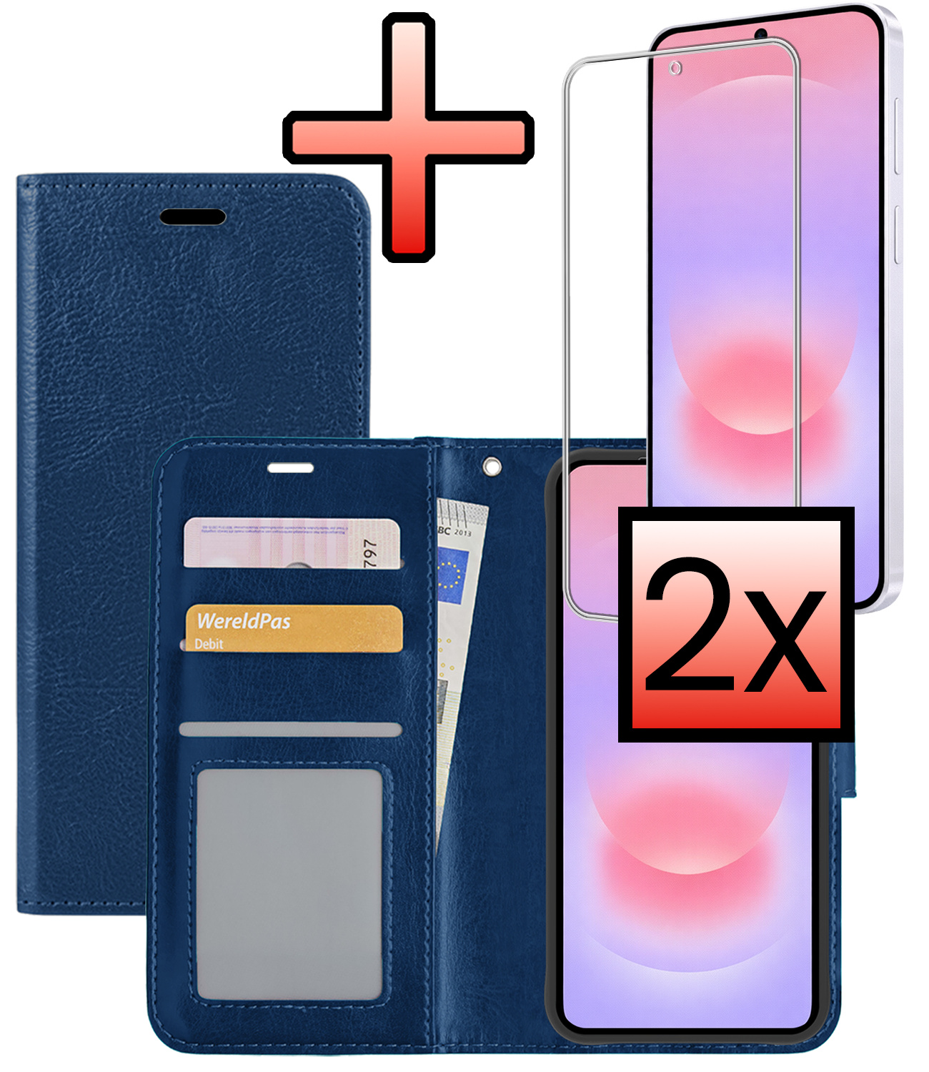 NoXx NoXx Samsung Galaxy A37 Hoesje Bookcase Met 2x Screenprotector - Donkerblauw