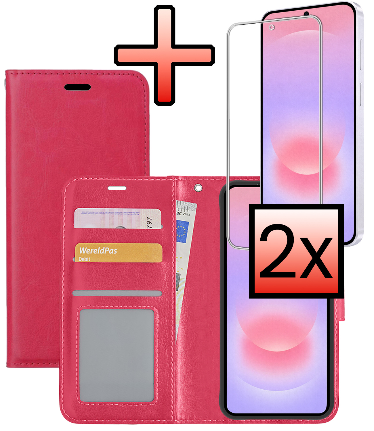 NoXx NoXx Samsung Galaxy A37 Hoesje Bookcase Met 2x Screenprotector - Donkerroze