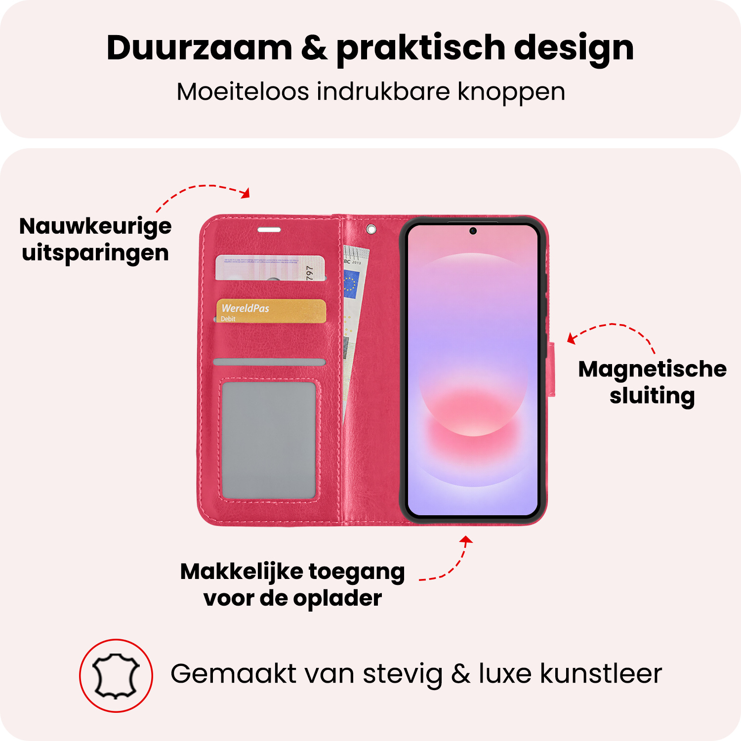 NoXx NoXx Samsung Galaxy A37 Hoesje Bookcase Met 2x Screenprotector - Donkerroze