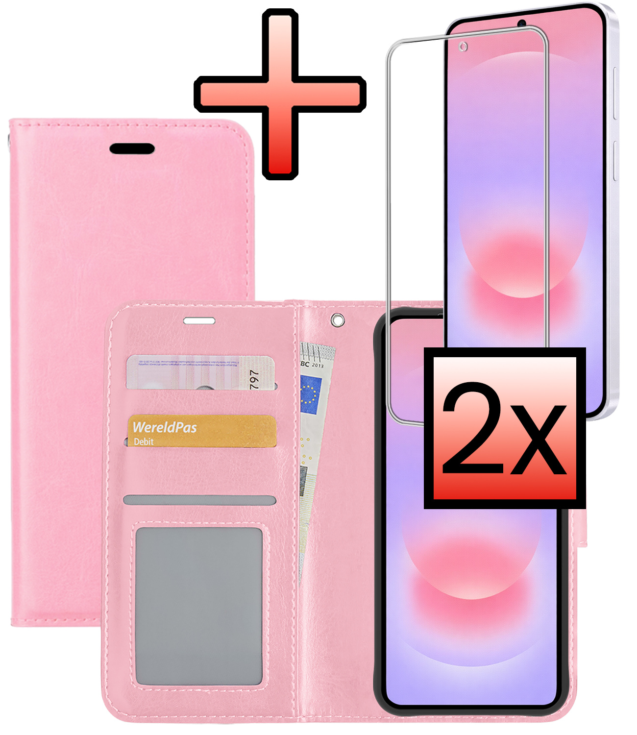 NoXx NoXx Samsung Galaxy A37 Hoesje Bookcase Met 2x Screenprotector - Lichtroze