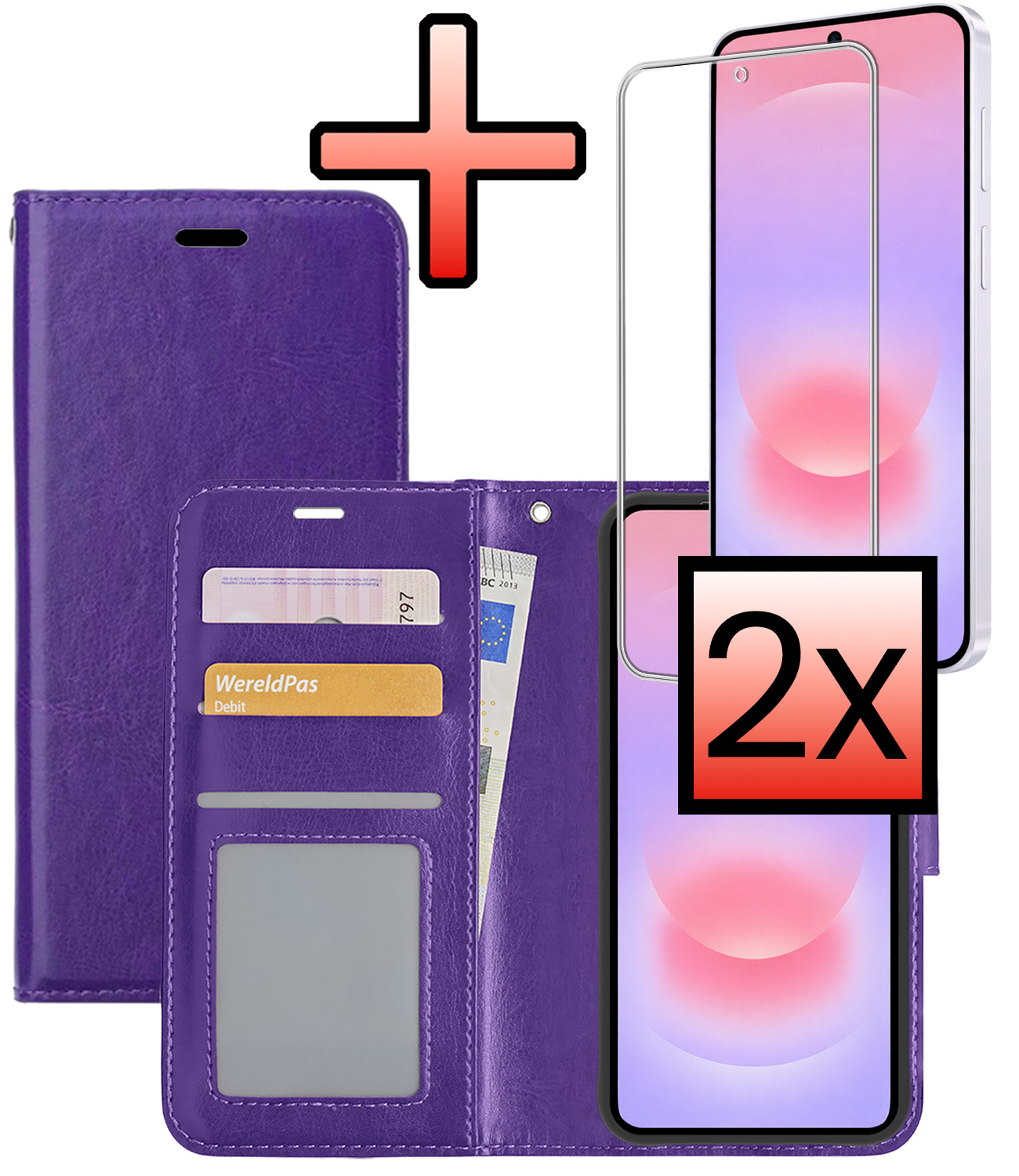 NoXx NoXx Samsung Galaxy A37 Hoesje Bookcase Met 2x Screenprotector - Paars