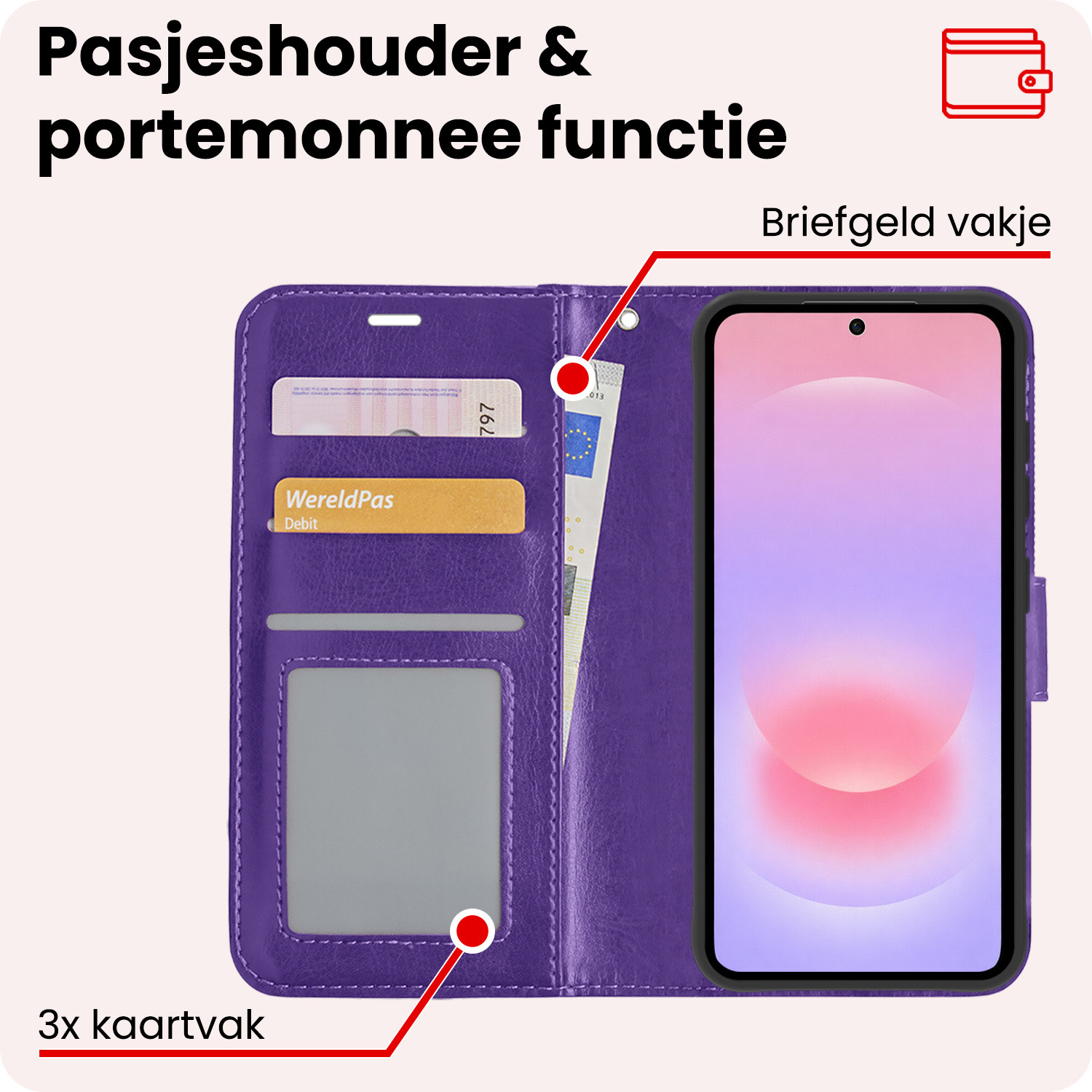 NoXx NoXx Samsung Galaxy A37 Hoesje Bookcase Met 2x Screenprotector - Paars