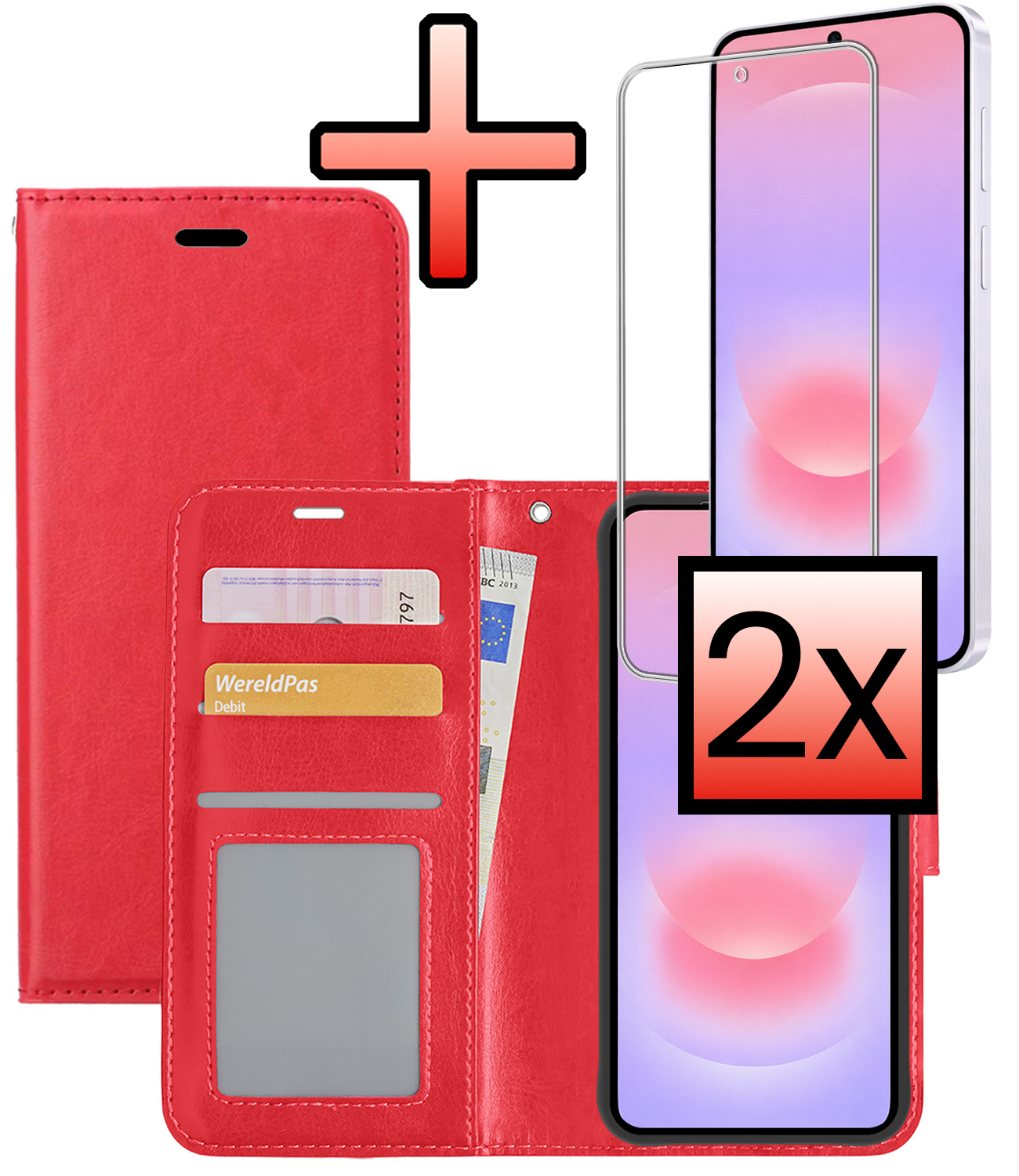 NoXx NoXx Samsung Galaxy A37 Hoesje Bookcase Met 2x Screenprotector - Rood