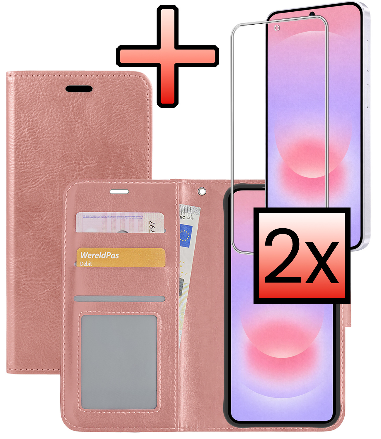 NoXx NoXx Samsung Galaxy A37 Hoesje Bookcase Met 2x Screenprotector - Rose Goud