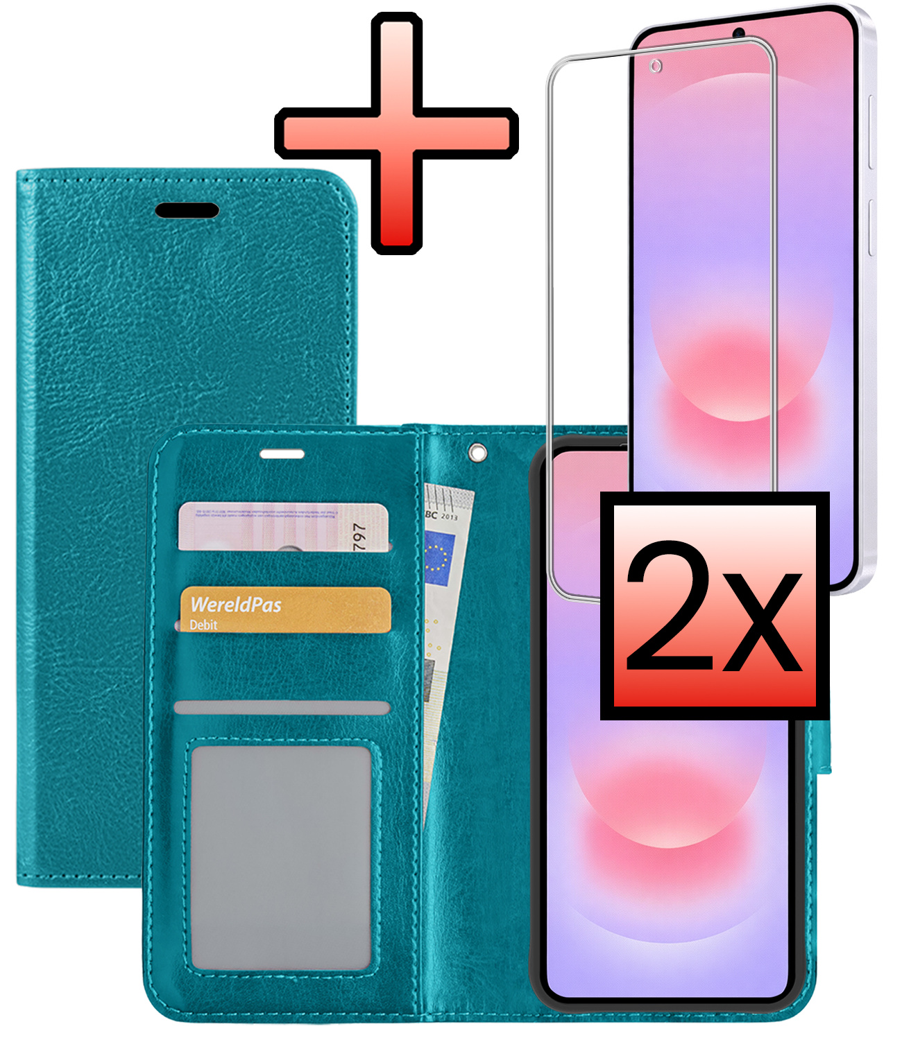 NoXx NoXx Samsung Galaxy A37 Hoesje Bookcase Met 2x Screenprotector - Turquoise