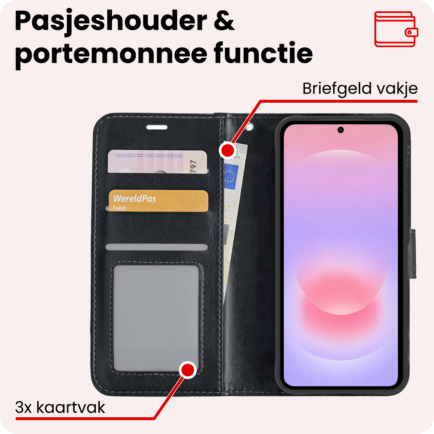 NoXx NoXx Samsung Galaxy A37 Hoesje Bookcase Met 2x Screenprotector - Zwart