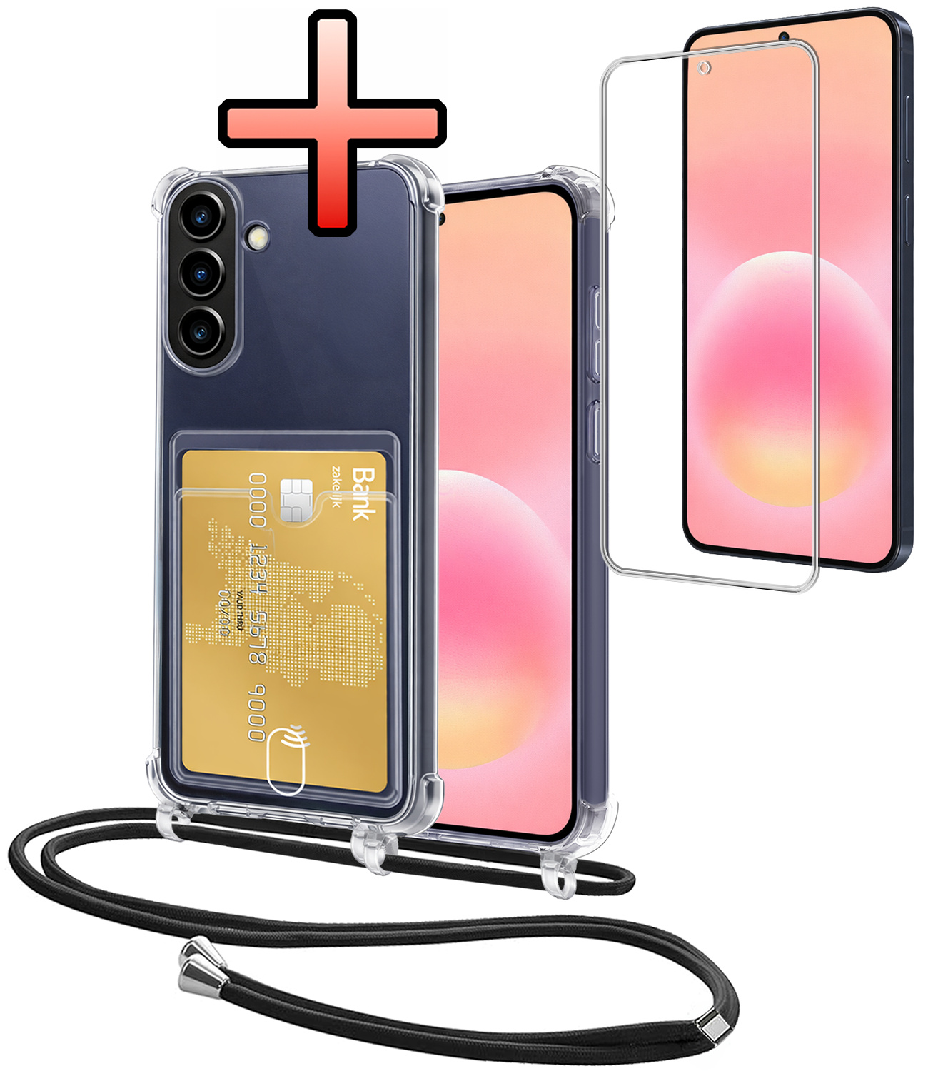 NoXx NoXx Samsung Galaxy A57 Hoesje Pashouder met Koord Met Screenprotector