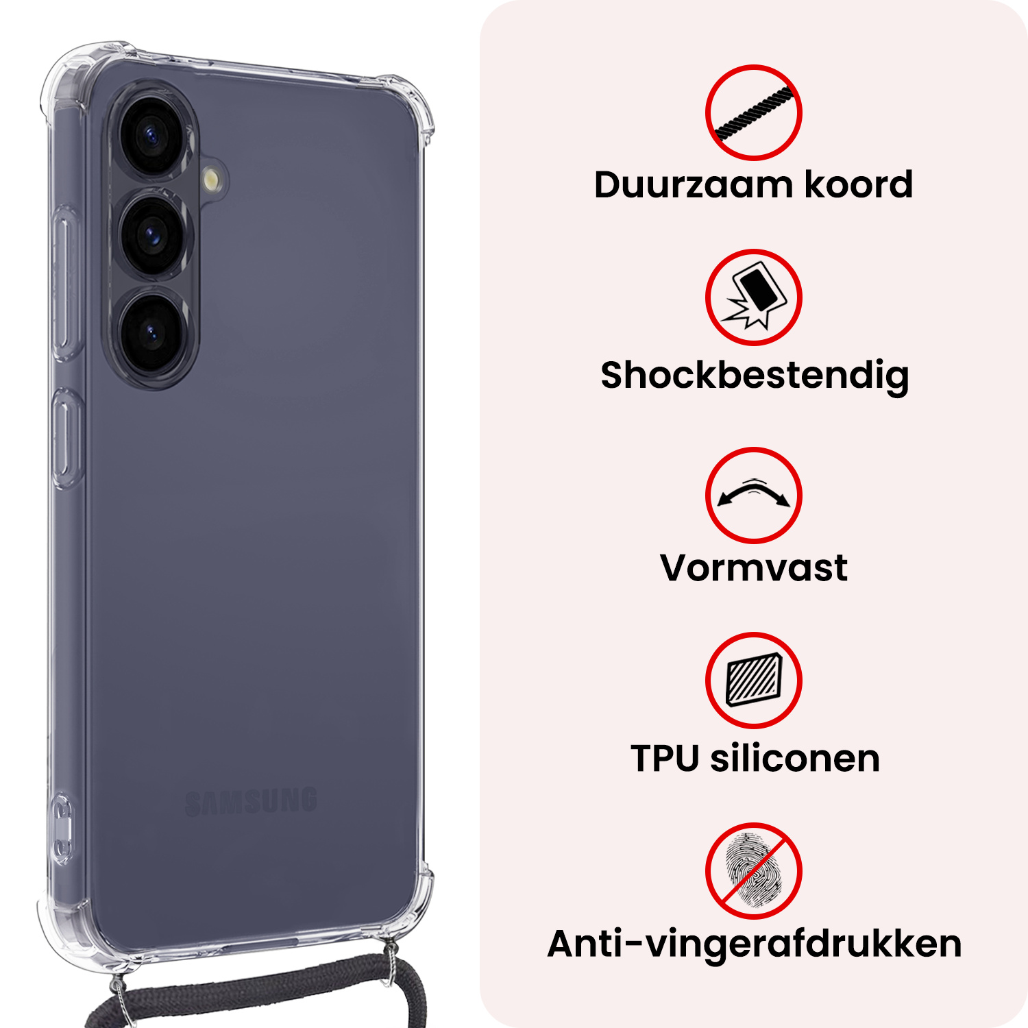 NoXx NoXx Samsung Galaxy A57 Hoesje Transparant Shockproof Met Zwart Koord