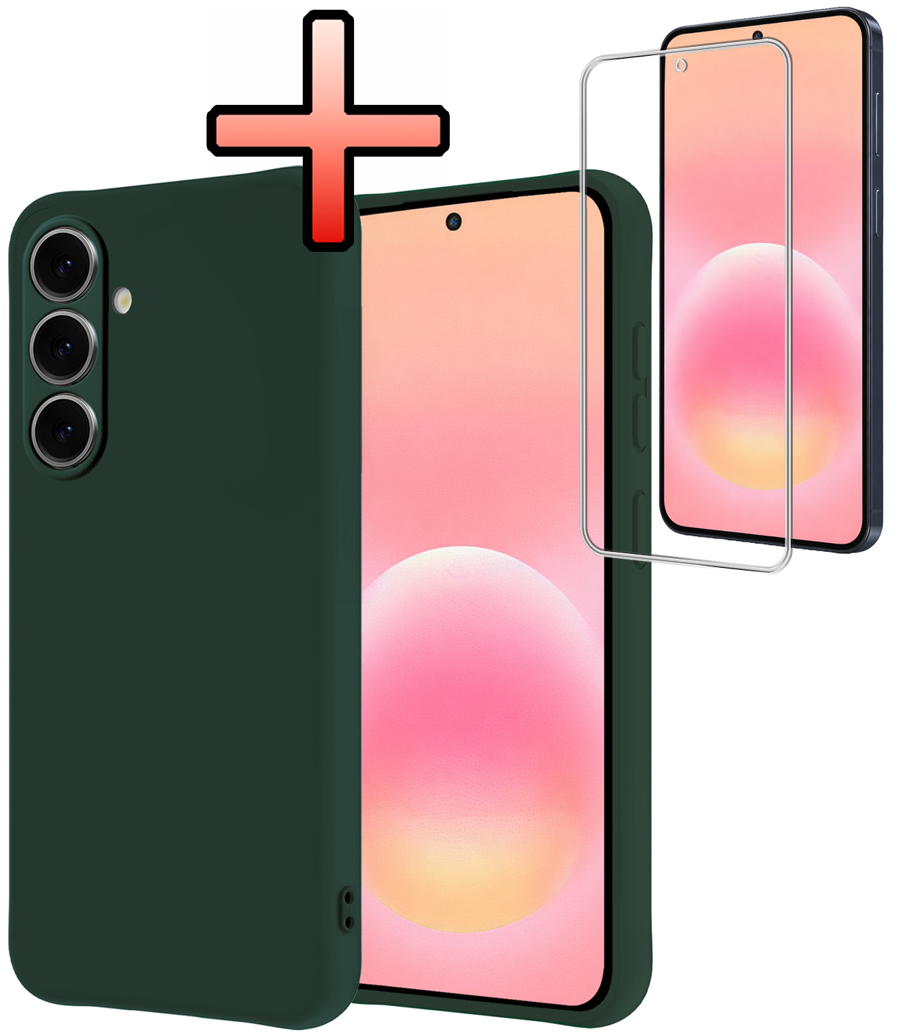 NoXx NoXx Samsung Galaxy A57 Hoesje Siliconen Met Screenprotector - Donkergroen