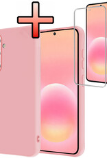 NoXx NoXx Samsung Galaxy A57 Hoesje Siliconen Met Screenprotector - Lichtroze