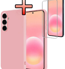 NoXx NoXx Samsung Galaxy A57 Hoesje Siliconen Met Screenprotector - Lichtroze