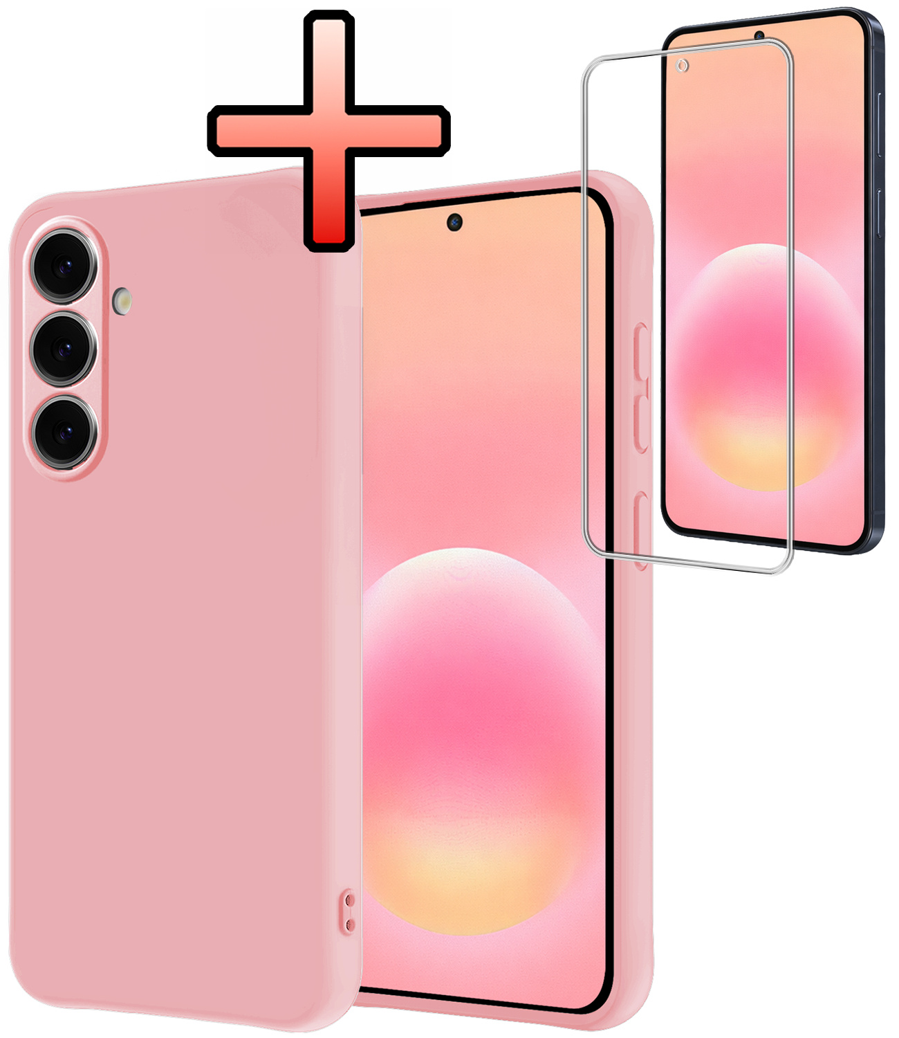 NoXx NoXx Samsung Galaxy A57 Hoesje Siliconen Met Screenprotector - Lichtroze