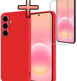 NoXx NoXx Samsung Galaxy A57 Hoesje Siliconen Met Screenprotector - Rood