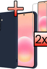 NoXx NoXx Samsung Galaxy A57 Hoesje Siliconen Met 2x Screenprotector - Donkerblauw