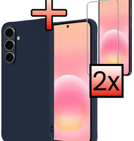 NoXx NoXx Samsung Galaxy A57 Hoesje Siliconen Met 2x Screenprotector - Donkerblauw