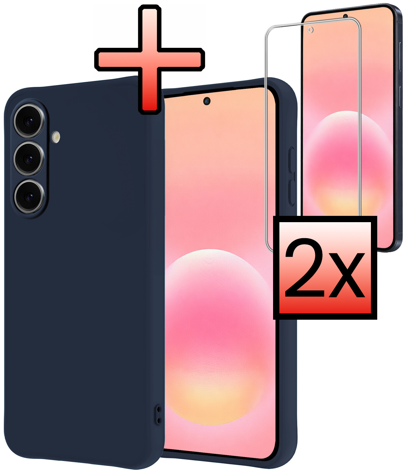 NoXx NoXx Samsung Galaxy A57 Hoesje Siliconen Met 2x Screenprotector - Donkerblauw