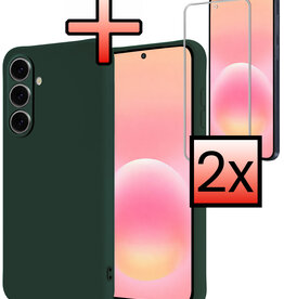 NoXx NoXx Samsung Galaxy A57 Hoesje Siliconen Met 2x Screenprotector - Donkergroen
