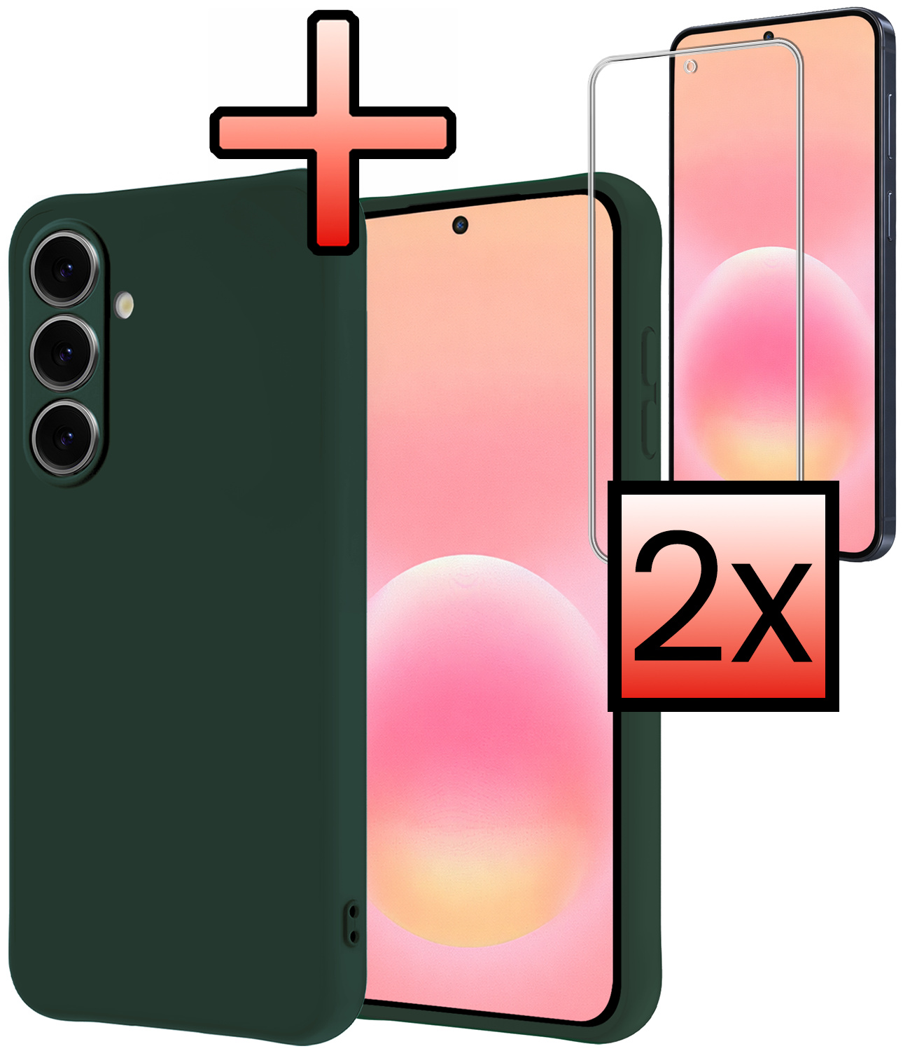 NoXx NoXx Samsung Galaxy A57 Hoesje Siliconen Met 2x Screenprotector - Donkergroen