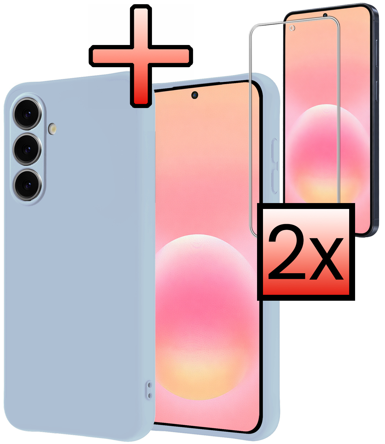 NoXx NoXx Samsung Galaxy A57 Hoesje Siliconen Met 2x Screenprotector - Lichtblauw