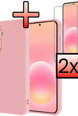 NoXx NoXx Samsung Galaxy A57 Hoesje Siliconen Met 2x Screenprotector - Lichtroze