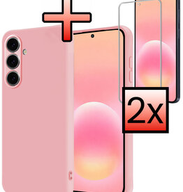 NoXx NoXx Samsung Galaxy A57 Hoesje Siliconen Met 2x Screenprotector - Lichtroze