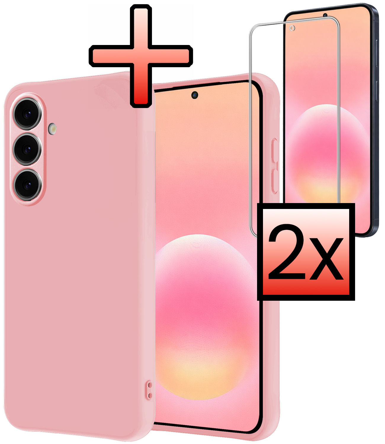 NoXx NoXx Samsung Galaxy A57 Hoesje Siliconen Met 2x Screenprotector - Lichtroze