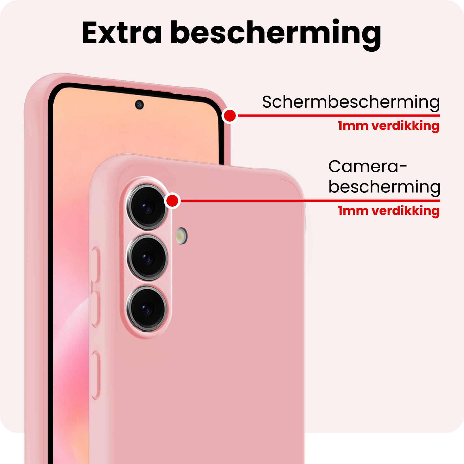 NoXx NoXx Samsung Galaxy A57 Hoesje Siliconen Met 2x Screenprotector - Lichtroze