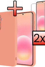 NoXx NoXx Samsung Galaxy A57 Hoesje Siliconen Met 2x Screenprotector - Perzik