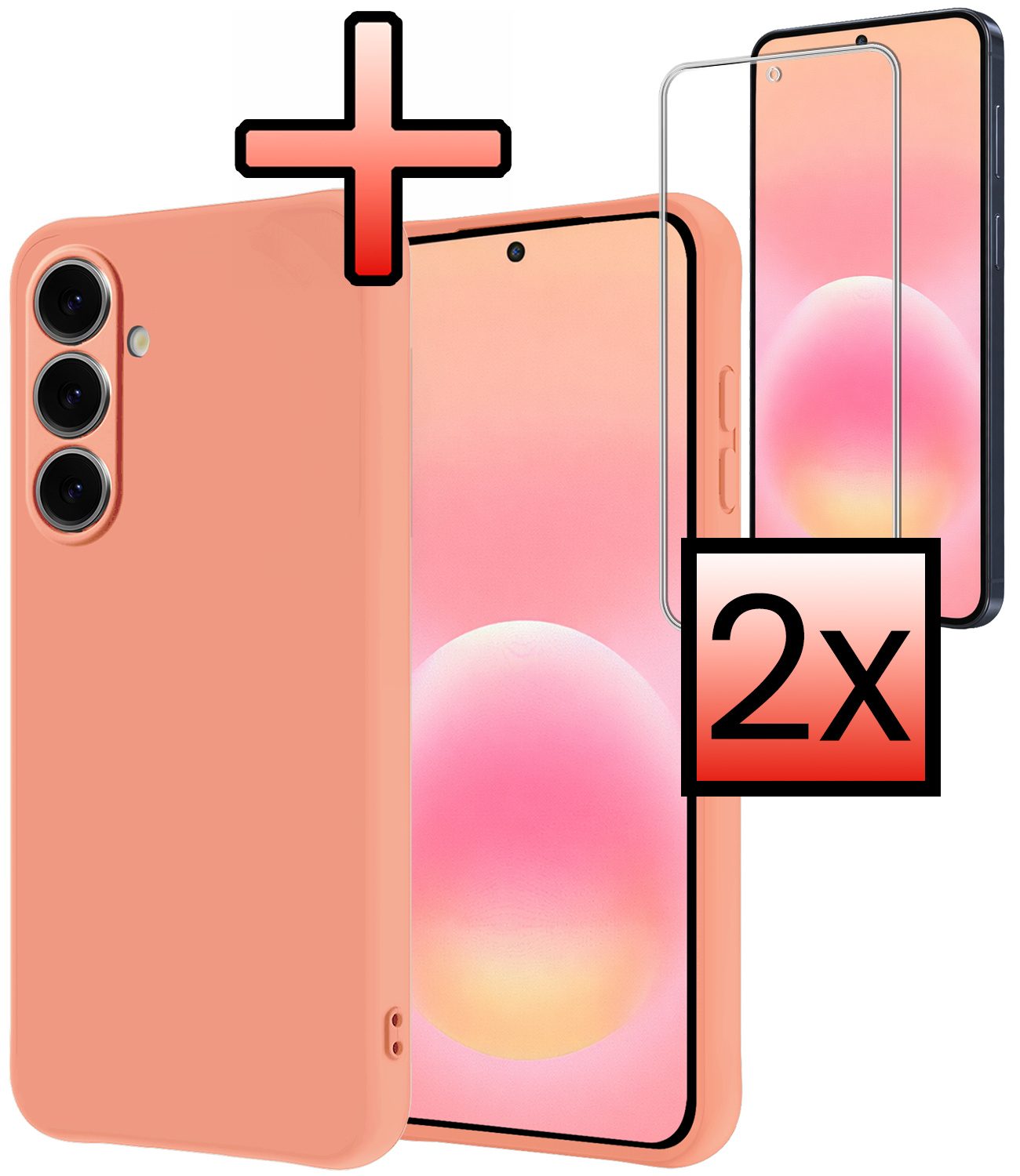 NoXx NoXx Samsung Galaxy A57 Hoesje Siliconen Met 2x Screenprotector - Perzik