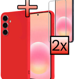 NoXx NoXx Samsung Galaxy A57 Hoesje Siliconen Met 2x Screenprotector - Rood