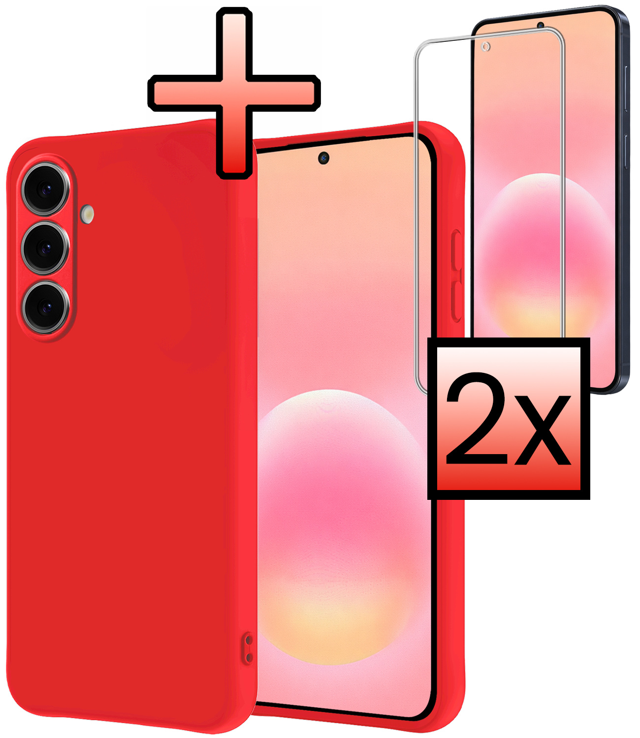 NoXx NoXx Samsung Galaxy A57 Hoesje Siliconen Met 2x Screenprotector - Rood