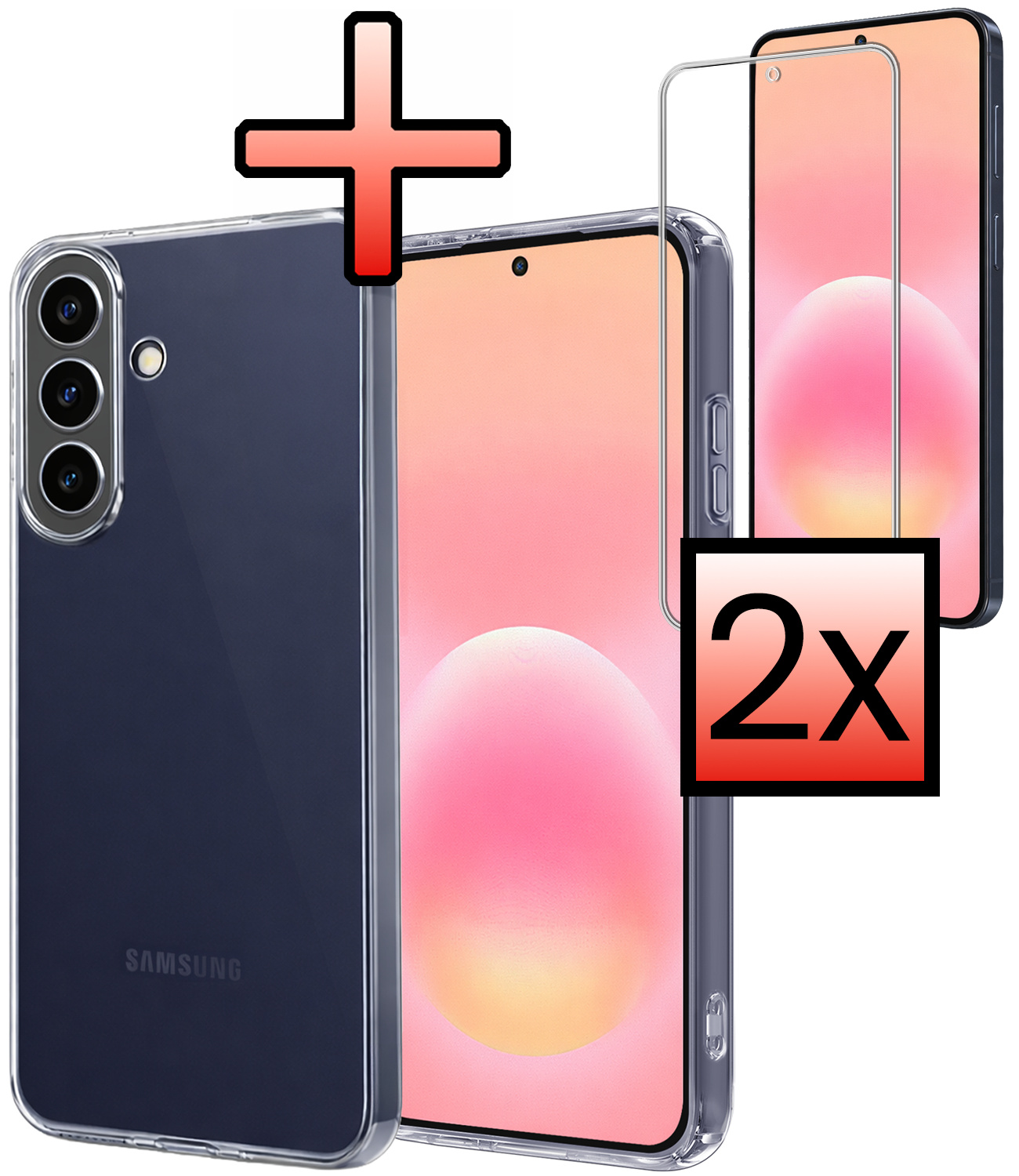 NoXx NoXx Samsung Galaxy A57 Hoesje Siliconen Met 2x Screenprotector - Transparant