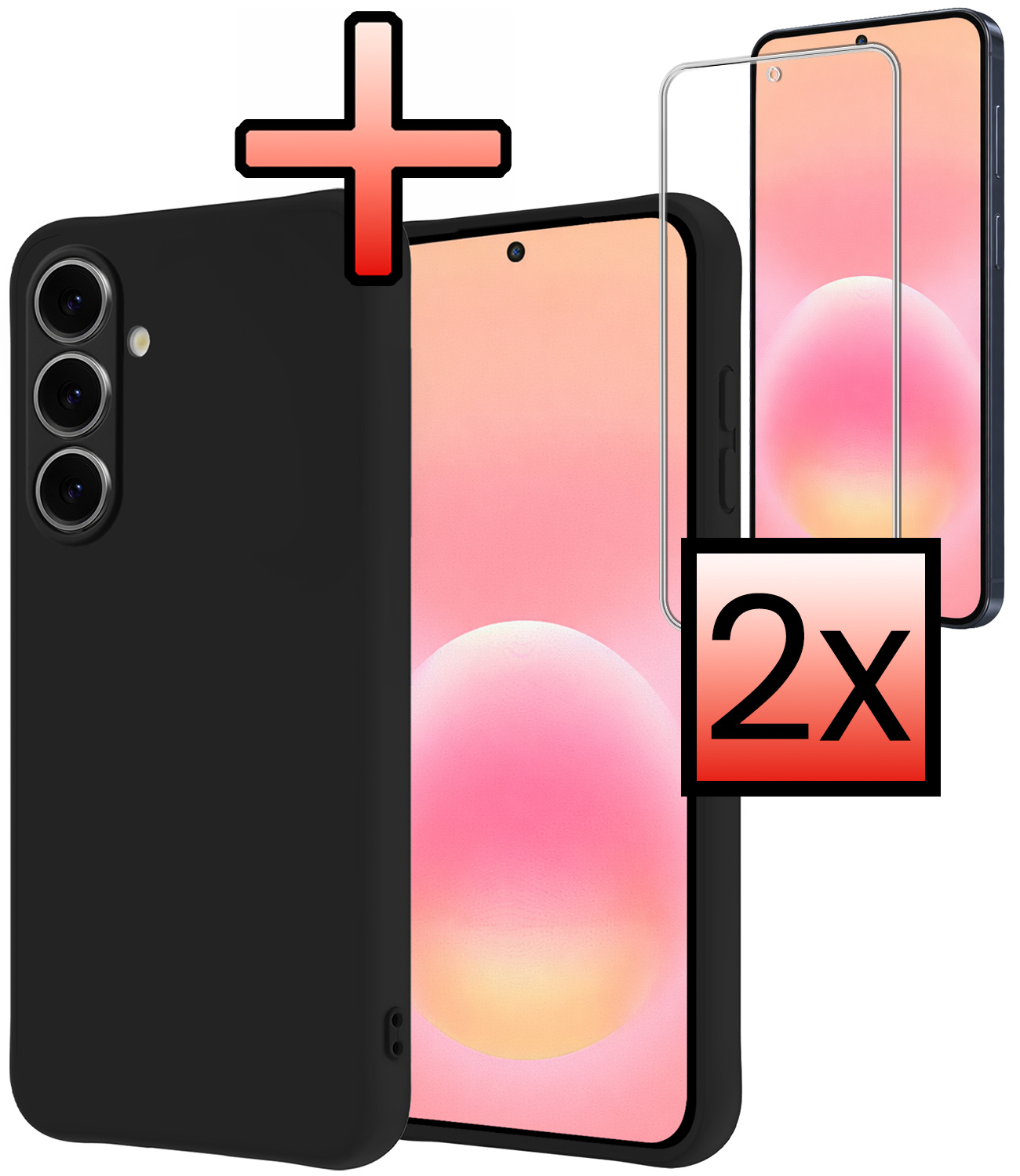 NoXx NoXx Samsung Galaxy A57 Hoesje Siliconen Met 2x Screenprotector - Zwart