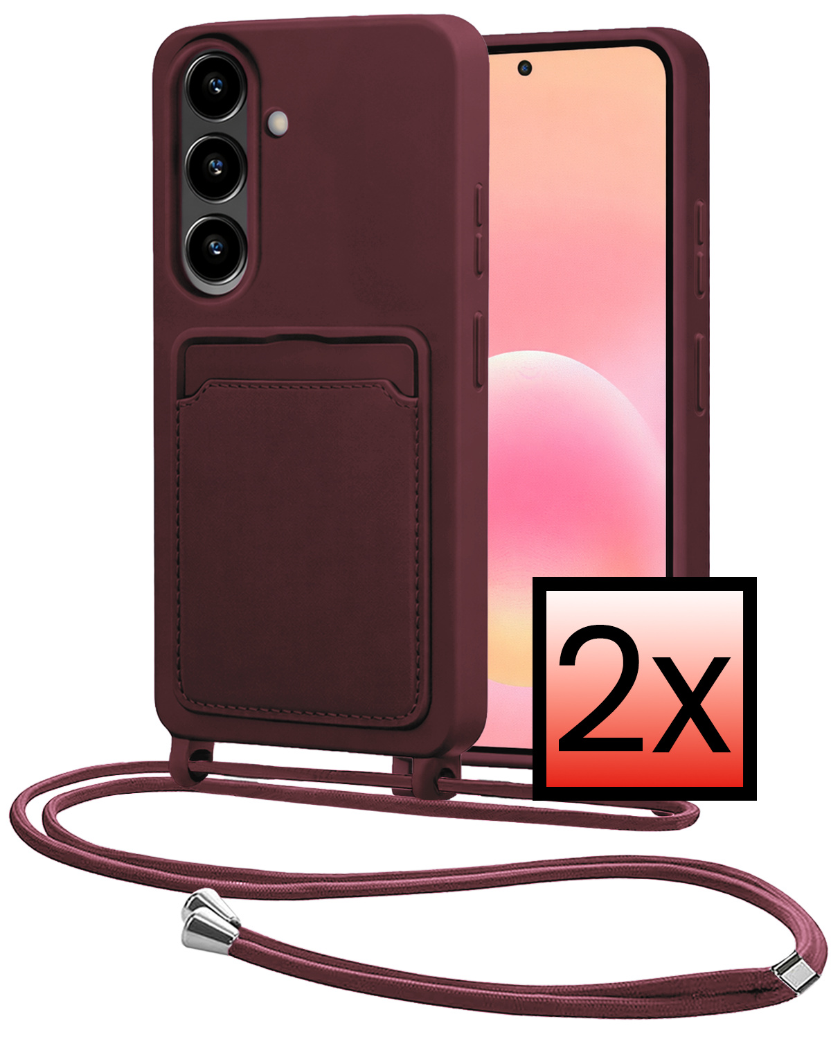 NoXx NoXx Samsung Galaxy A57 Hoesje Pashouder met Koord - Aubergine - 2 PACK