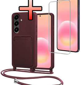 NoXx NoXx Samsung Galaxy A57 Hoesje Pashouder met Koord Met Screenprotector - Aubergine