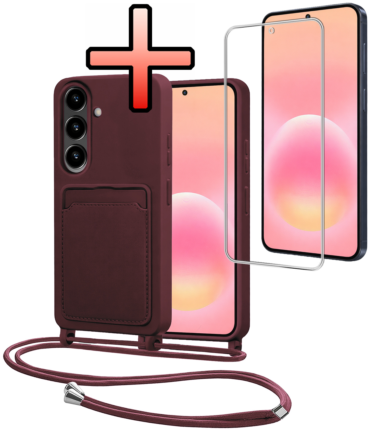 NoXx NoXx Samsung Galaxy A57 Hoesje Pashouder met Koord Met Screenprotector - Aubergine