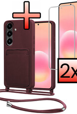 NoXx NoXx Samsung Galaxy A57 Hoesje Pashouder met Koord Met 2x Screenprotector - Aubergine