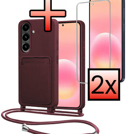 NoXx NoXx Samsung Galaxy A57 Hoesje Pashouder met Koord Met 2x Screenprotector - Aubergine