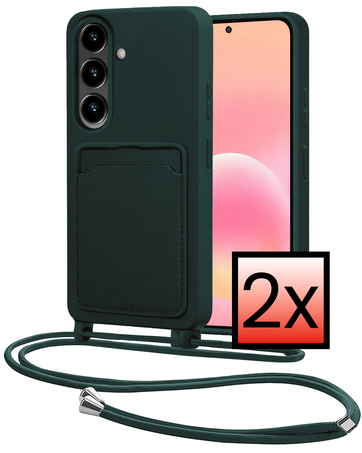 NoXx NoXx Samsung Galaxy A57 Hoesje Pashouder met Koord - Donkergroen - 2 PACK